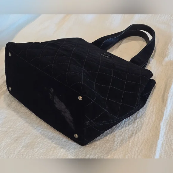 Chanel Wild Stitch Matelasse Black Leather Suede Tote Bag Silver CC Turnlock - Picture 9 of 16